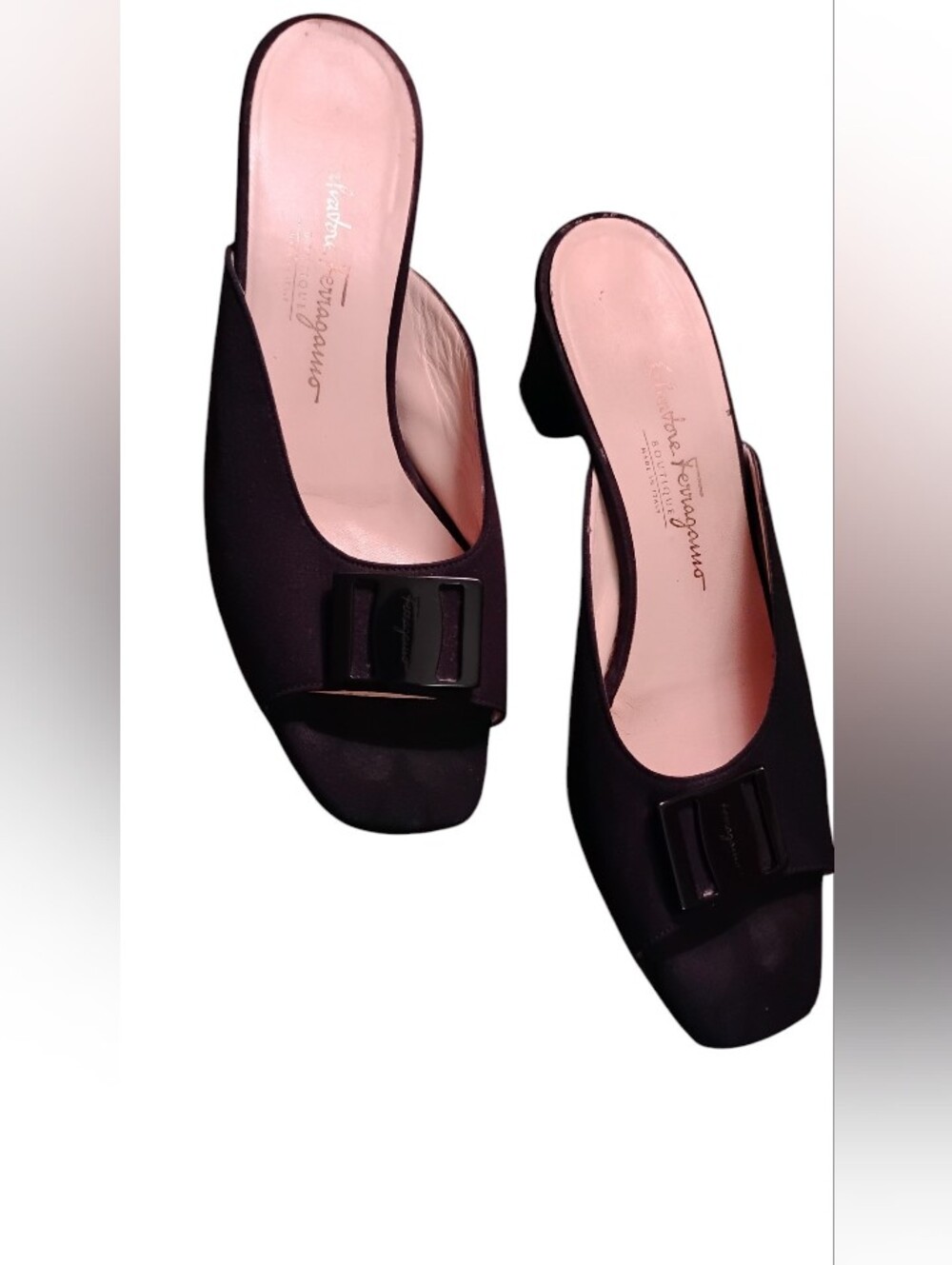 Vintage Salvatore Ferragamo Black Satin Square Toe Mules - Size 9 - Picture 5 of 6